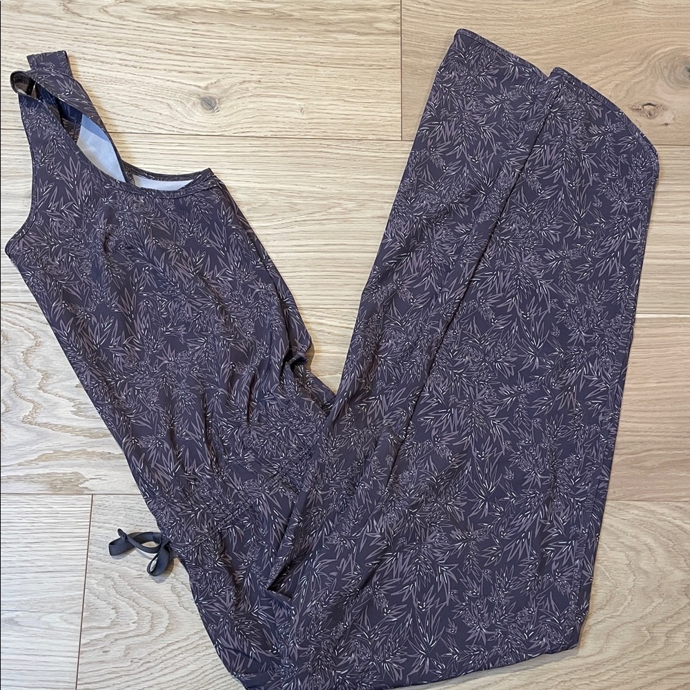 Patagonia Fleetwith Romper Jumpsuit in the Miconia Basalt Brown floral print S